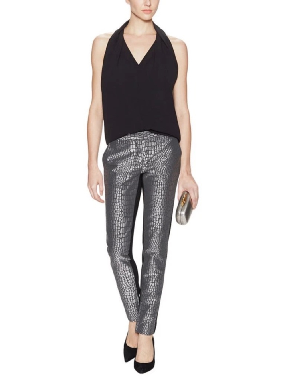 Diane Von  Furstenberg DVF Alexis Jacquard Metallic Alligator Pants Size 6 EUC‎